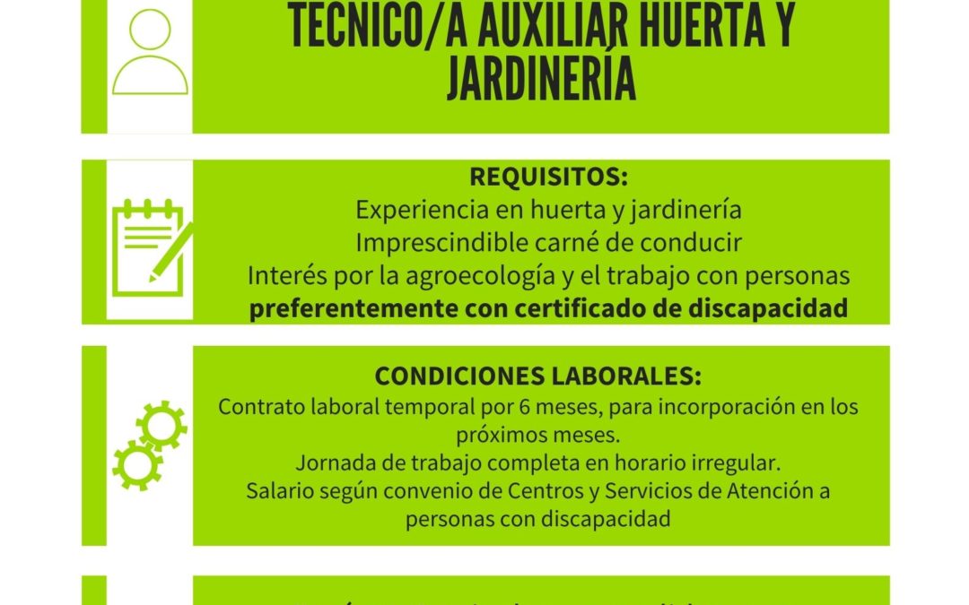 Oferta de empleo TÉCNICO/A JARDINERÍA